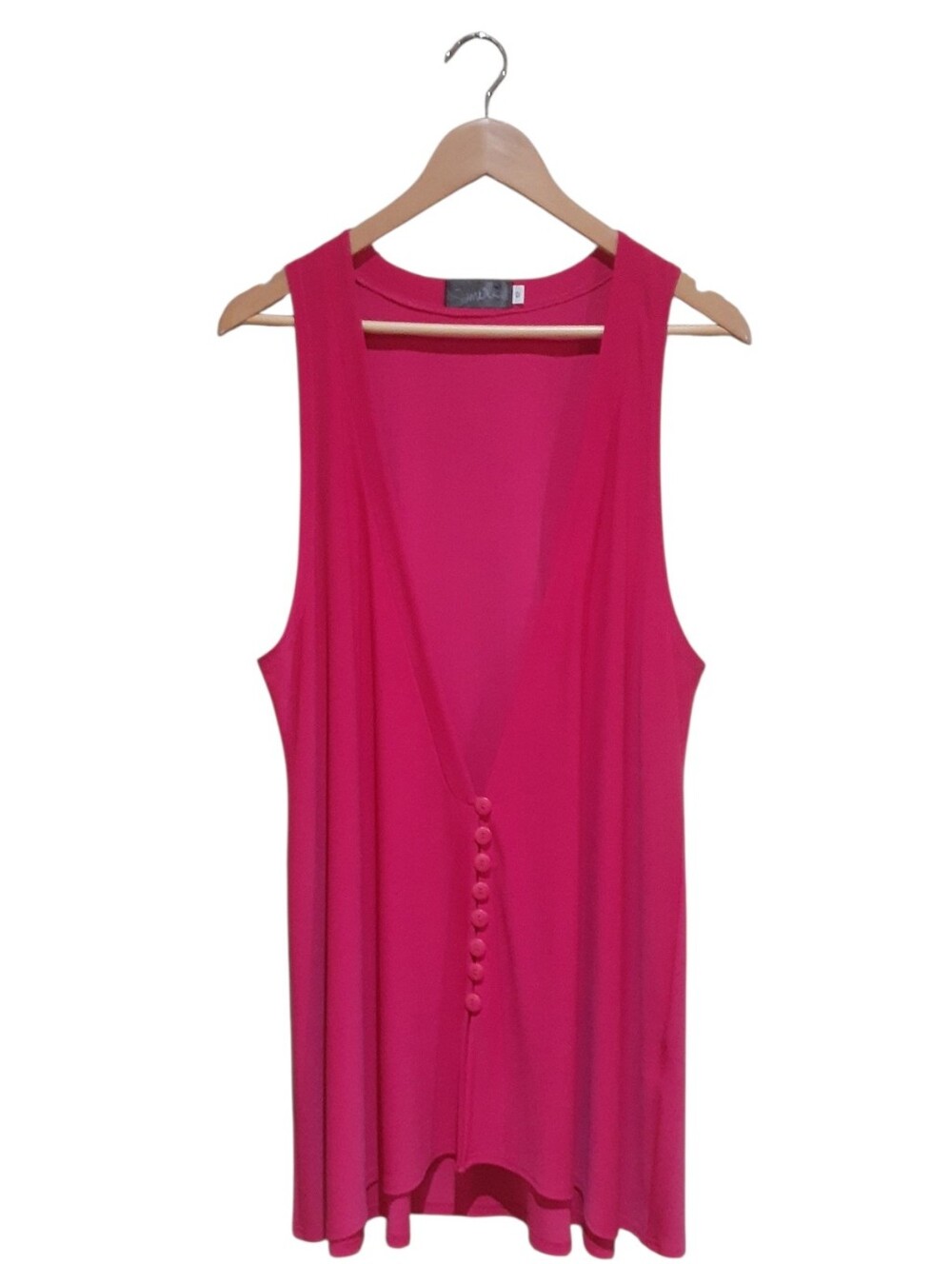 Sympli Sleeveless Deep V Button-Accent Tank Oversized Bright Pink Size 12
